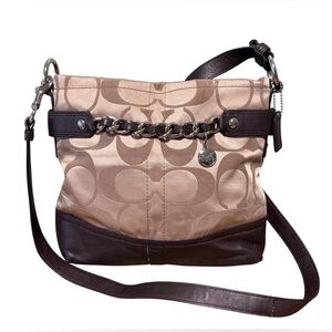 Coach Signature & Leather Brown Shoulder Bag.